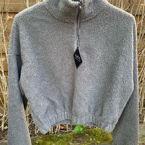 ZAFUL Half Zip Plush Cropped Sweatshirt